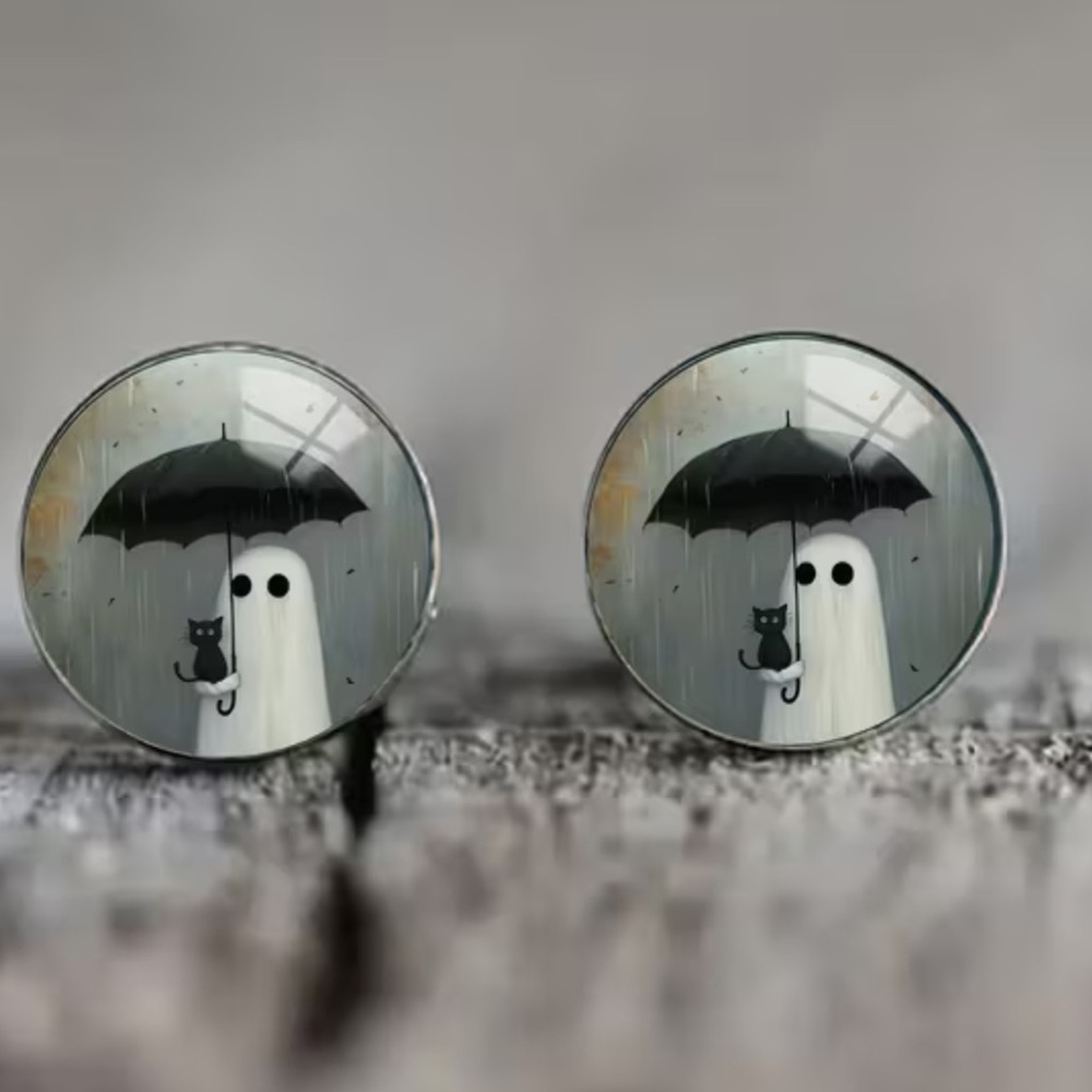 Soon NEW! 9/6 Boho glass Ghost Earrings - White/Grey